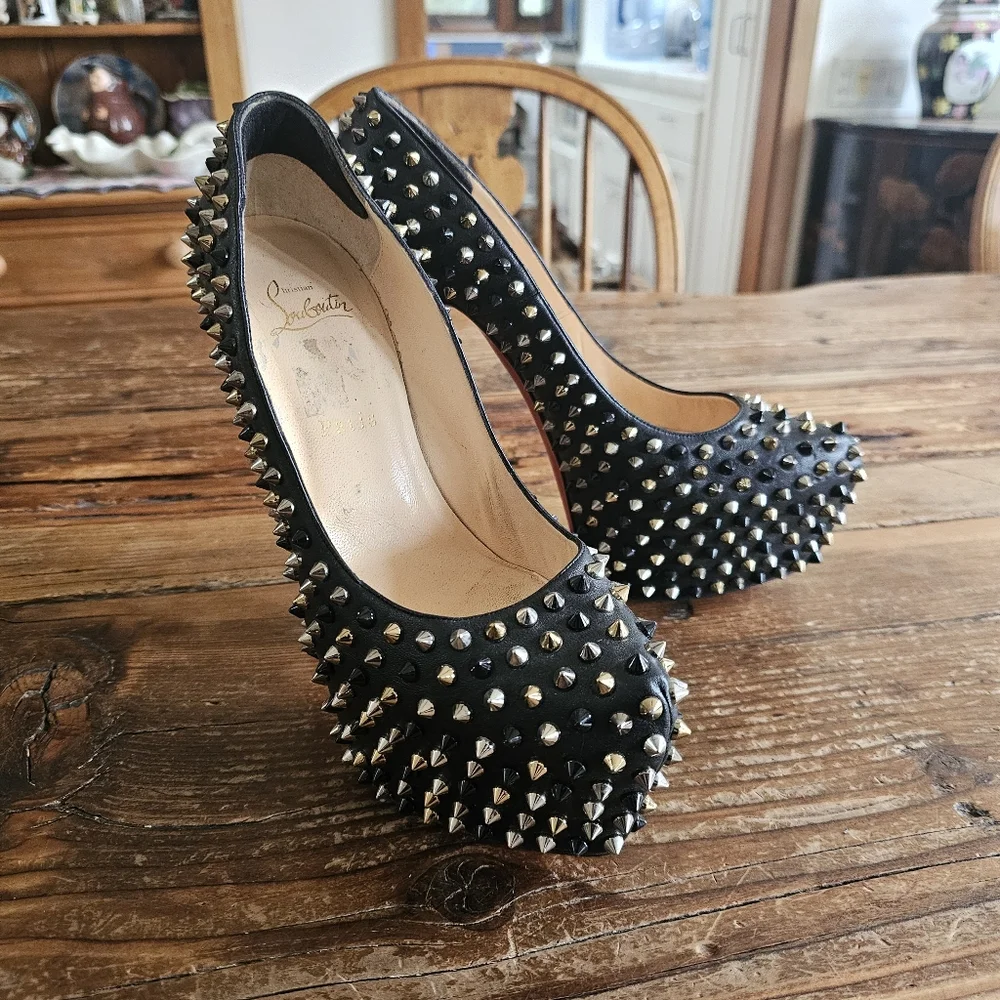 CHRISTIAN LOUBOUTIN Calfskin Daffodile Mix Spikes 160 Pumps Sz 41 - Picture 2 of 15
